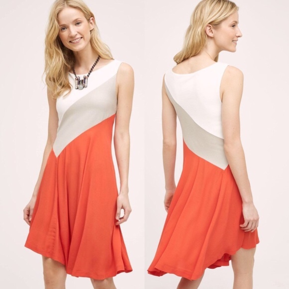 Anthro Maeve Cameroon Color Block Swing Dress